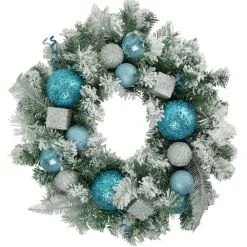 Flocked Pine with Glitter Ornaments Artificial Christmas Wreath - 24" - Unlit
