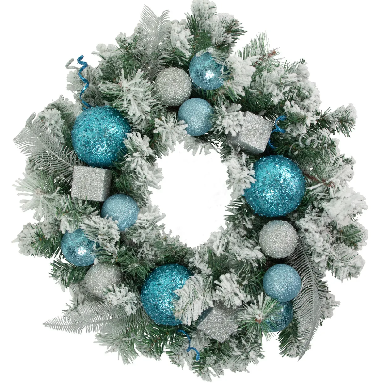 Flocked Pine with Glitter Ornaments Artificial Christmas Wreath - 24" - Unlit
