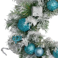 Flocked Pine with Glitter Ornaments Artificial Christmas Wreath - 24" - Unlit