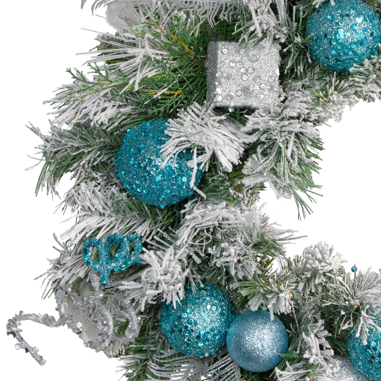 Flocked Pine with Glitter Ornaments Artificial Christmas Wreath - 24" - Unlit