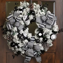 Flocked Pine with Harlequin Bows and Ornaments Christmas Wreath - 24" - Unlit
