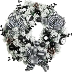 Flocked Pine with Harlequin Bows and Ornaments Christmas Wreath - 24" - Unlit