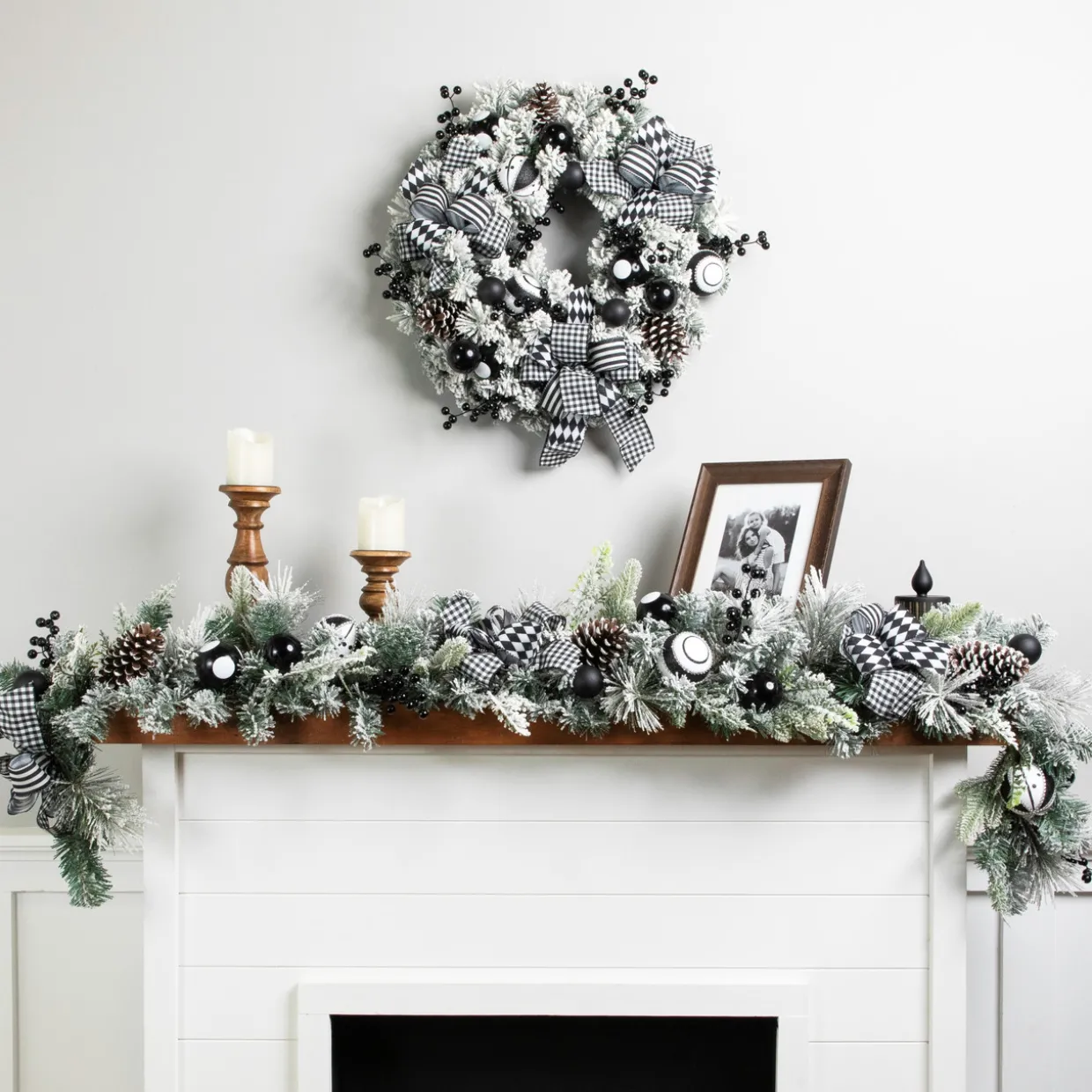 Flocked Pine with Harlequin Bows and Ornaments Christmas Wreath - 24" - Unlit