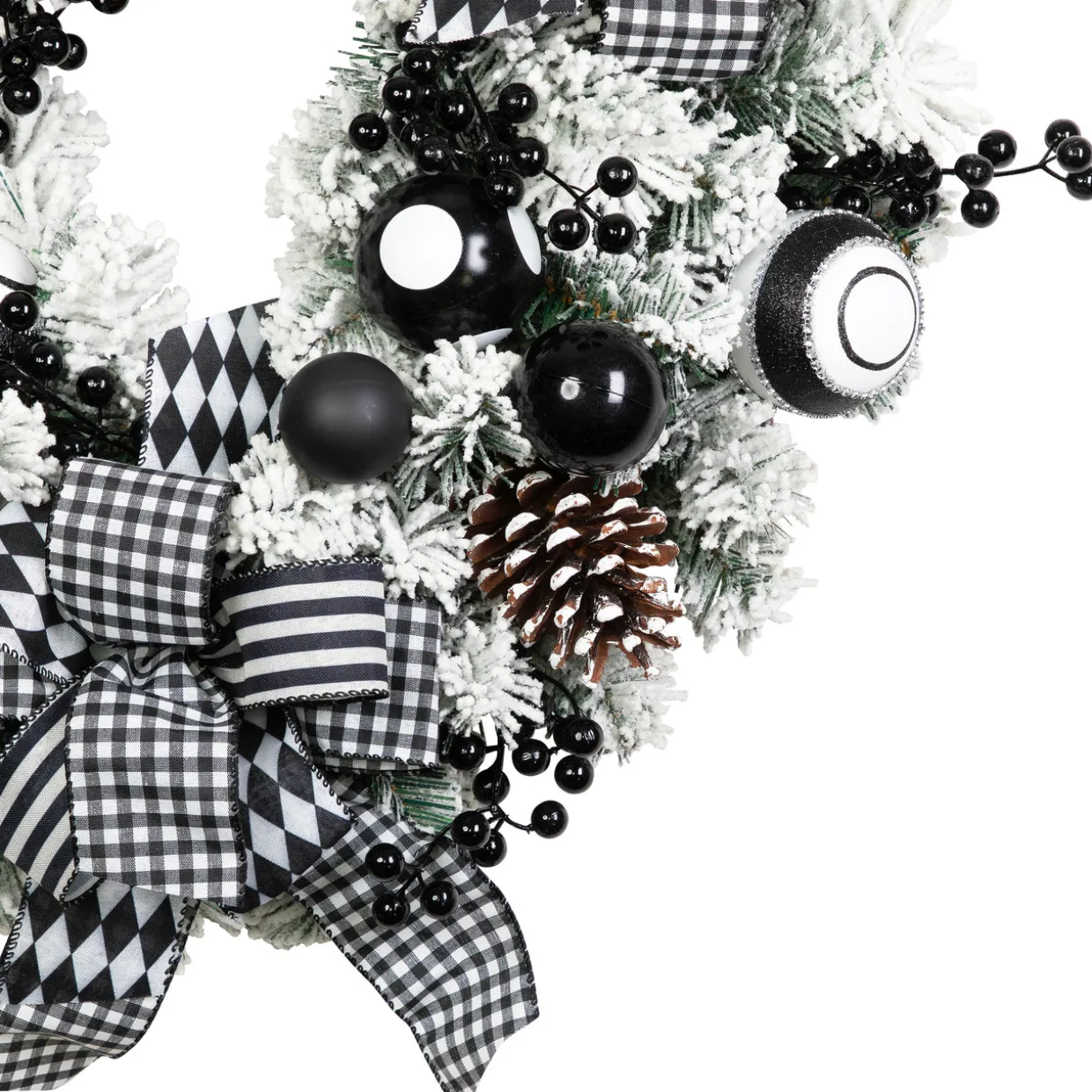 Flocked Pine with Harlequin Bows and Ornaments Christmas Wreath - 24" - Unlit