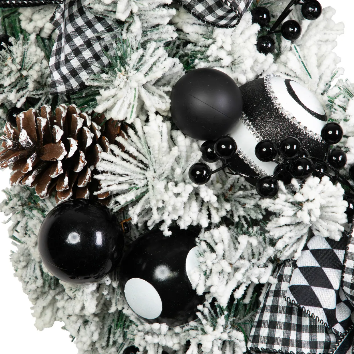 Flocked Pine with Harlequin Bows and Ornaments Christmas Wreath - 24" - Unlit