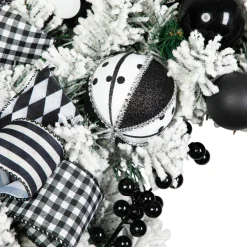 Flocked Pine with Harlequin Bows and Ornaments Christmas Wreath - 24