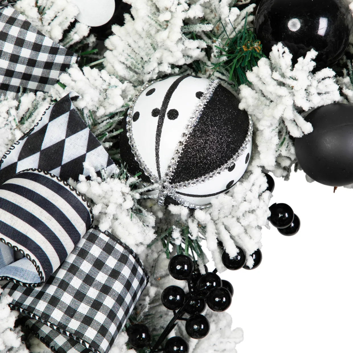 Flocked Pine with Harlequin Bows and Ornaments Christmas Wreath - 24" - Unlit