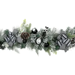 Flocked Pine with Harlequin Ornaments and Bows Artificial Christmas Garland - 6' x 8