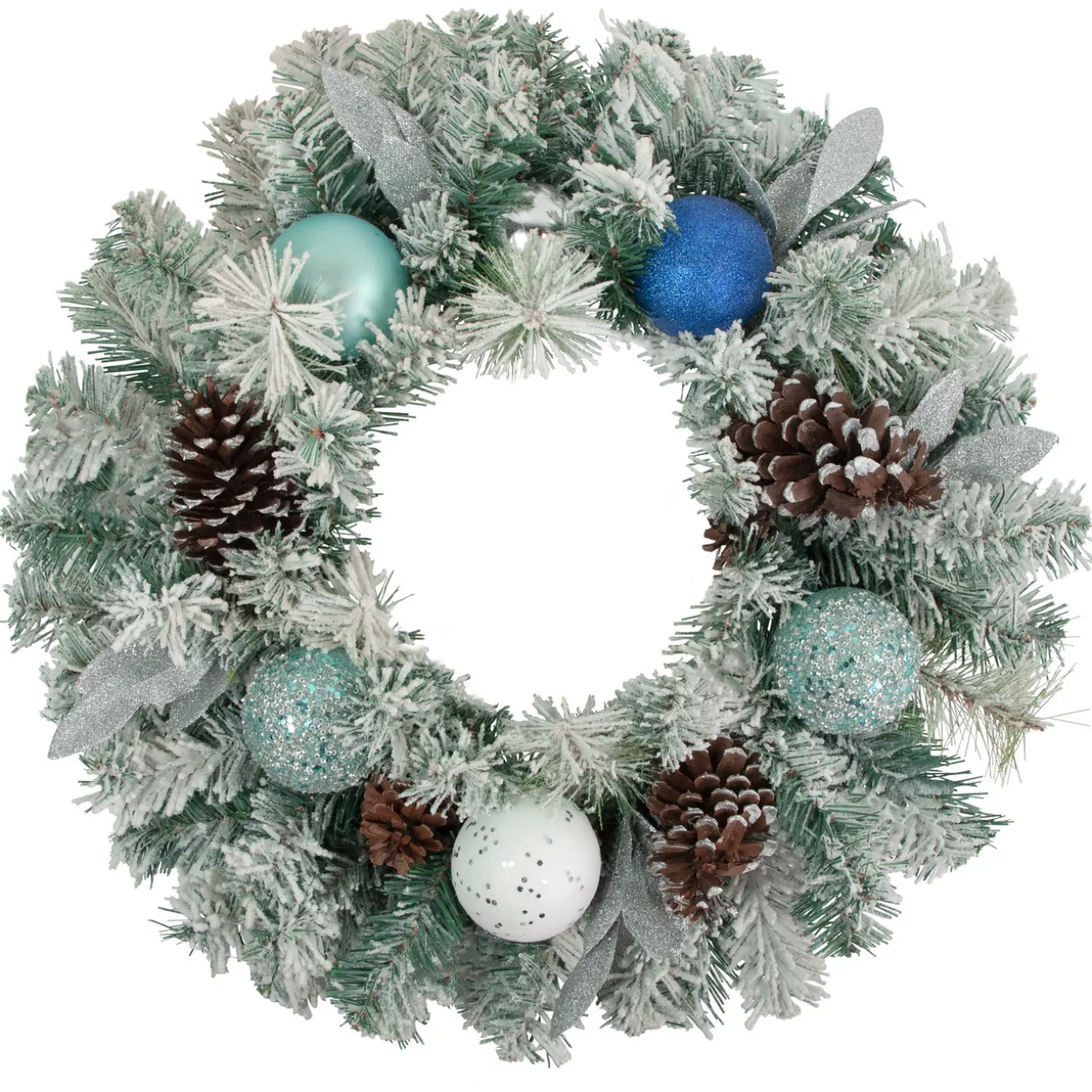 Flocked Pine with Ornaments Artificial Christmas Wreath - 24" - Unlit