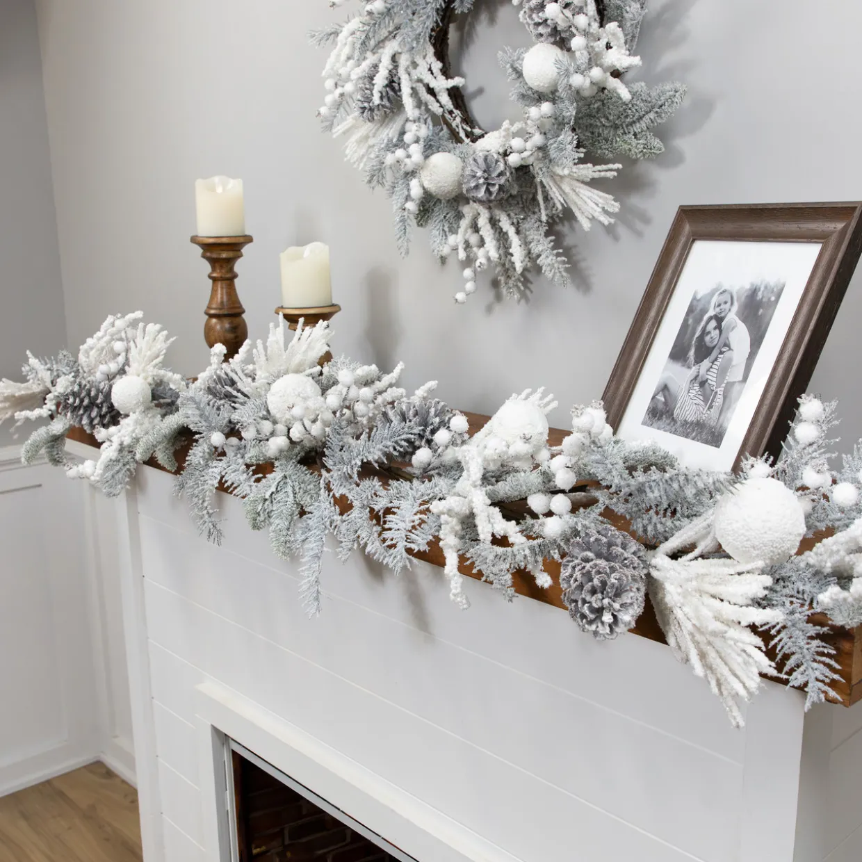 Flocked Pinecones and Berries Artificial Pine Christmas Garland - 6' x 8" - Unlit