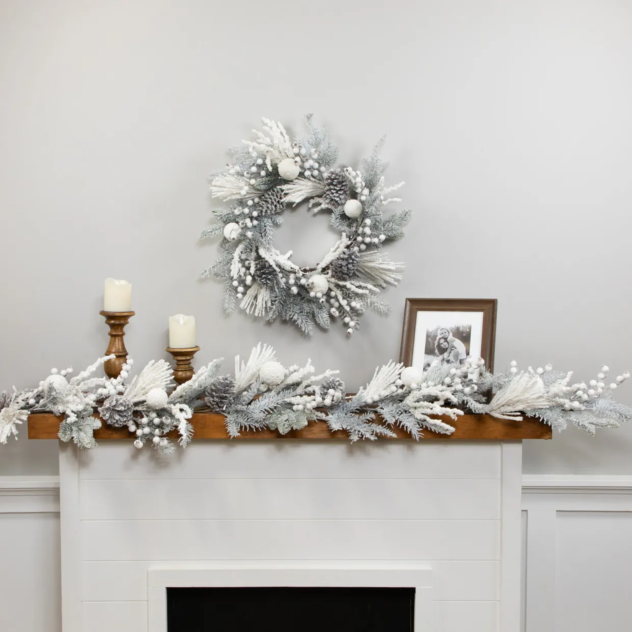 Flocked Pinecones and Berries Artificial Pine Christmas Garland - 6' x 8" - Unlit