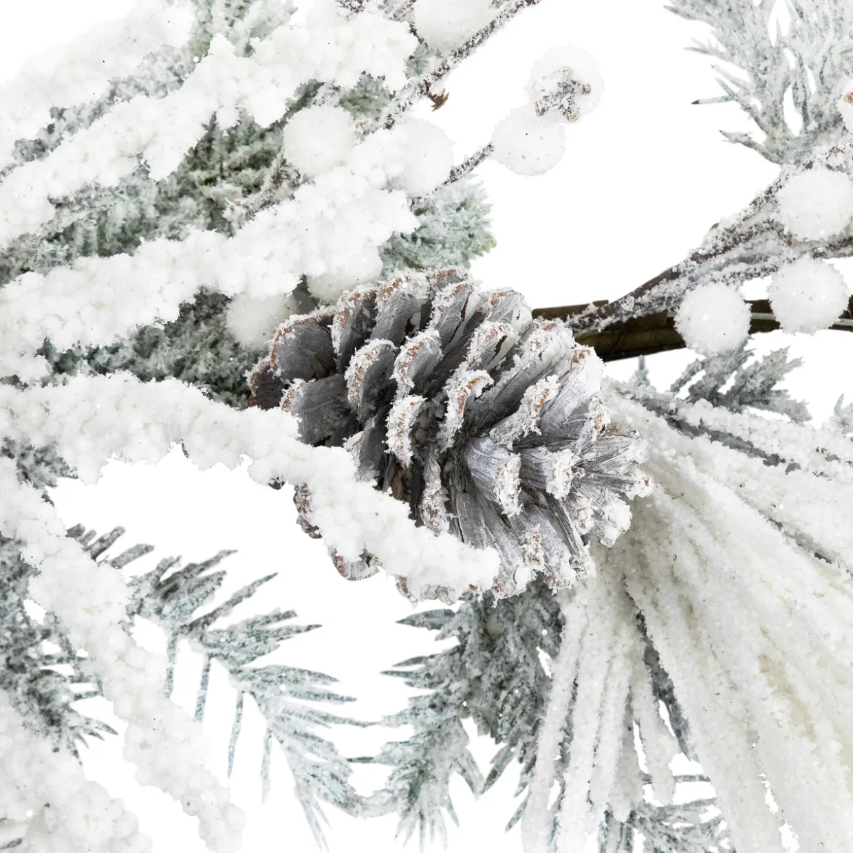 Flocked Pinecones and Berries Artificial Pine Christmas Garland - 6' x 8" - Unlit