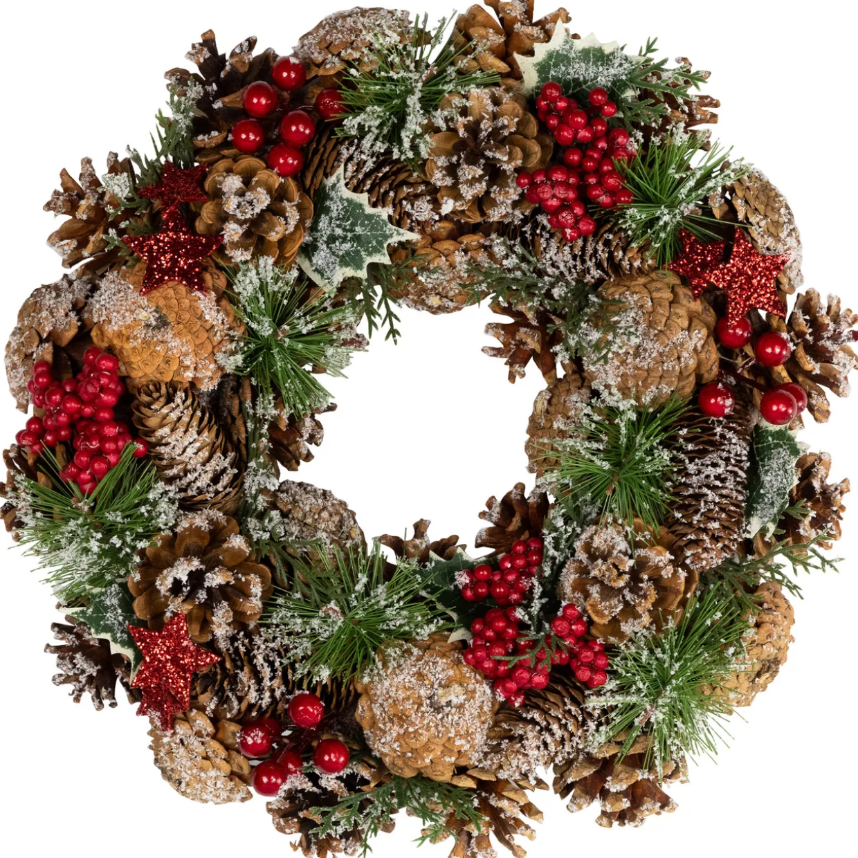 Flocked Pinecones and Glittered Stars Christmas Wreath - 13.25" - Unlit