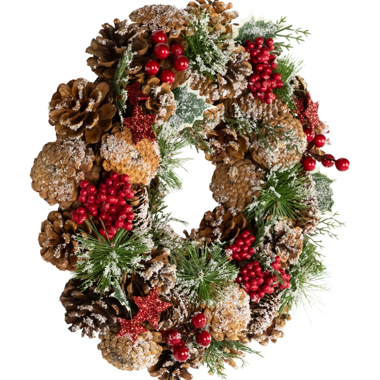 Flocked Pinecones and Glittered Stars Christmas Wreath - 13.25" - Unlit