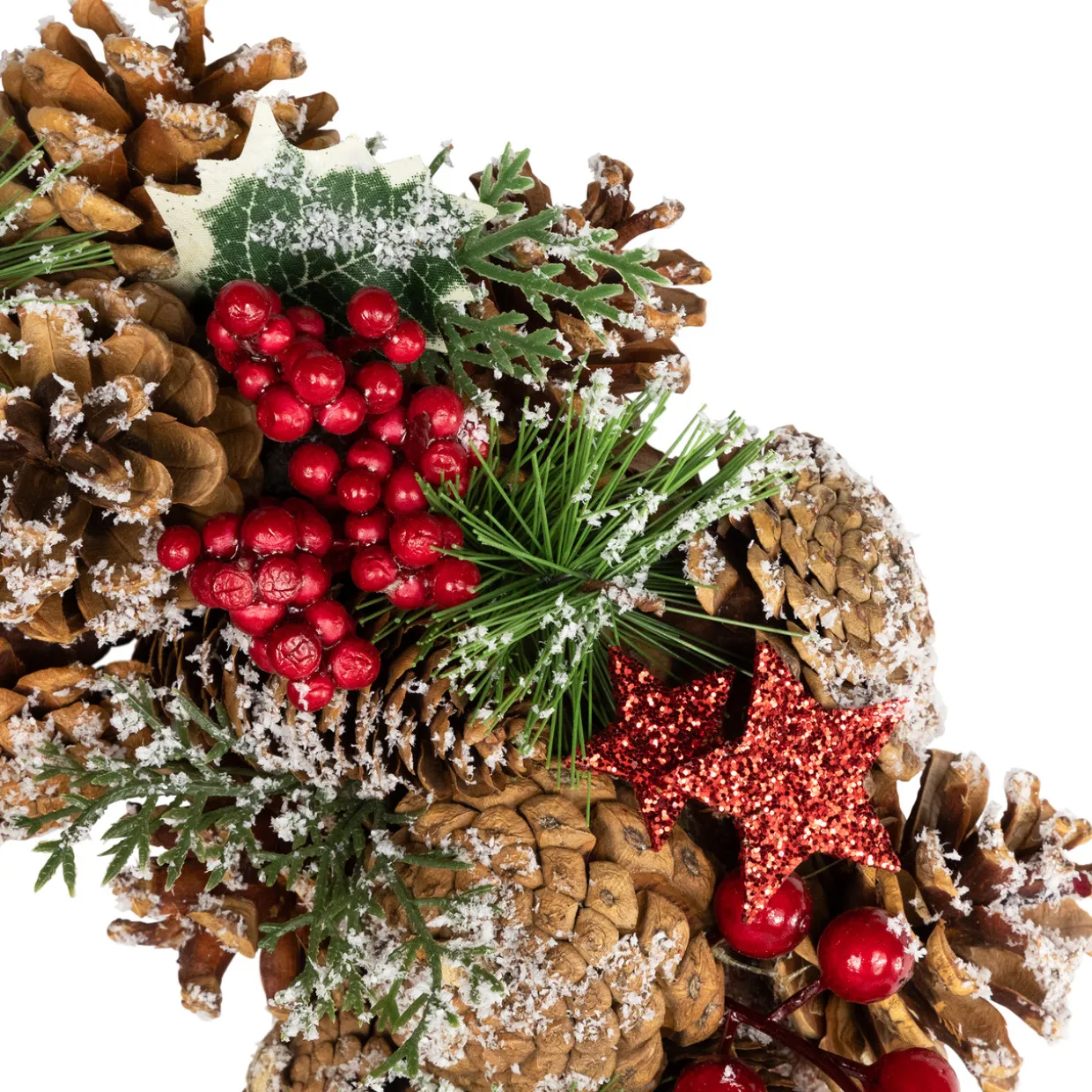 Flocked Pinecones and Glittered Stars Christmas Wreath - 13.25" - Unlit