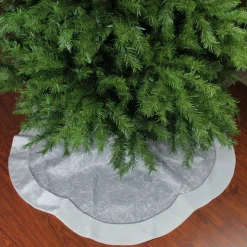 Floral Sequin Trimmed Christmas Tree Skirt - 48" - Silver and White