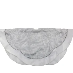 Floral Sequin Trimmed Christmas Tree Skirt - 48" - Silver and White
