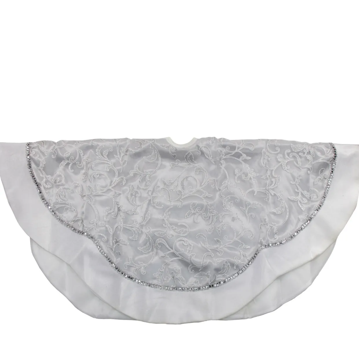 Floral Sequin Trimmed Christmas Tree Skirt - 48" - Silver and White
