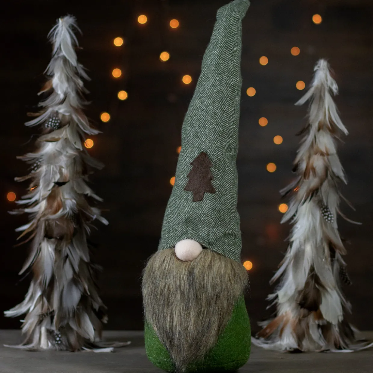 Forest Tree Chevron Hat Gnome Head Christmas Decoration - 21" - Green and Brown