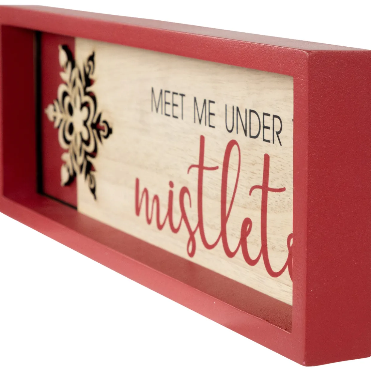 Framed "Meet Me Under the Mistletoe" Christmas Wall Decoration - 11.75" - Red