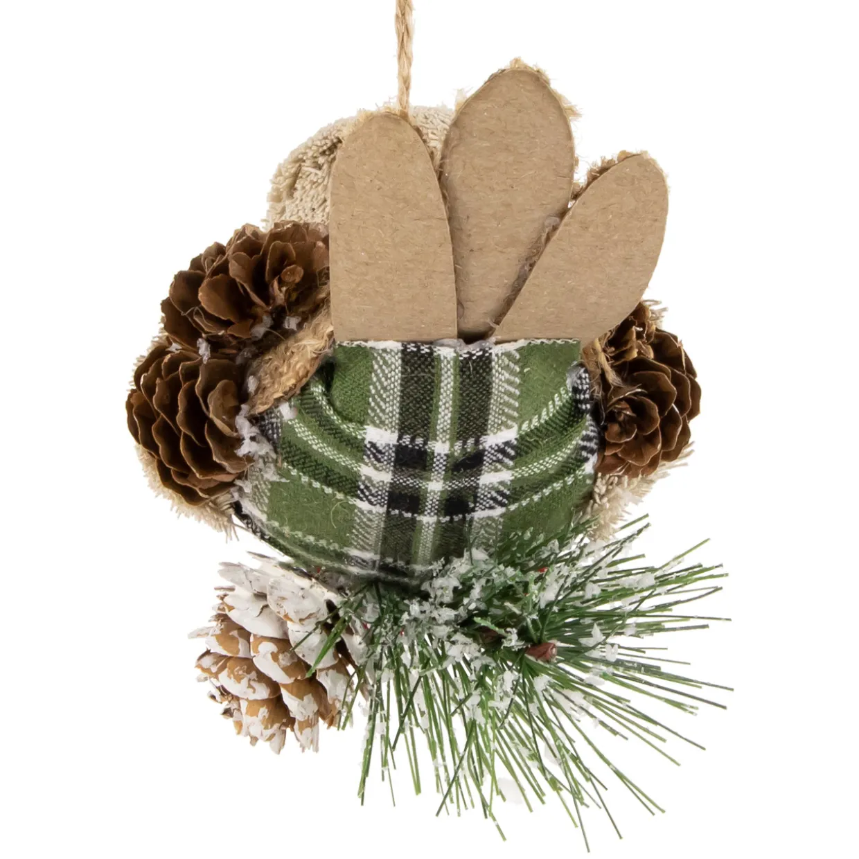Front Facing Bird on Frosted Pine Needle Christmas Ornament - 6.75"