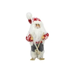Frontier Reindeer Skiing Santa Claus Christmas Figurine - 9" - Red and White