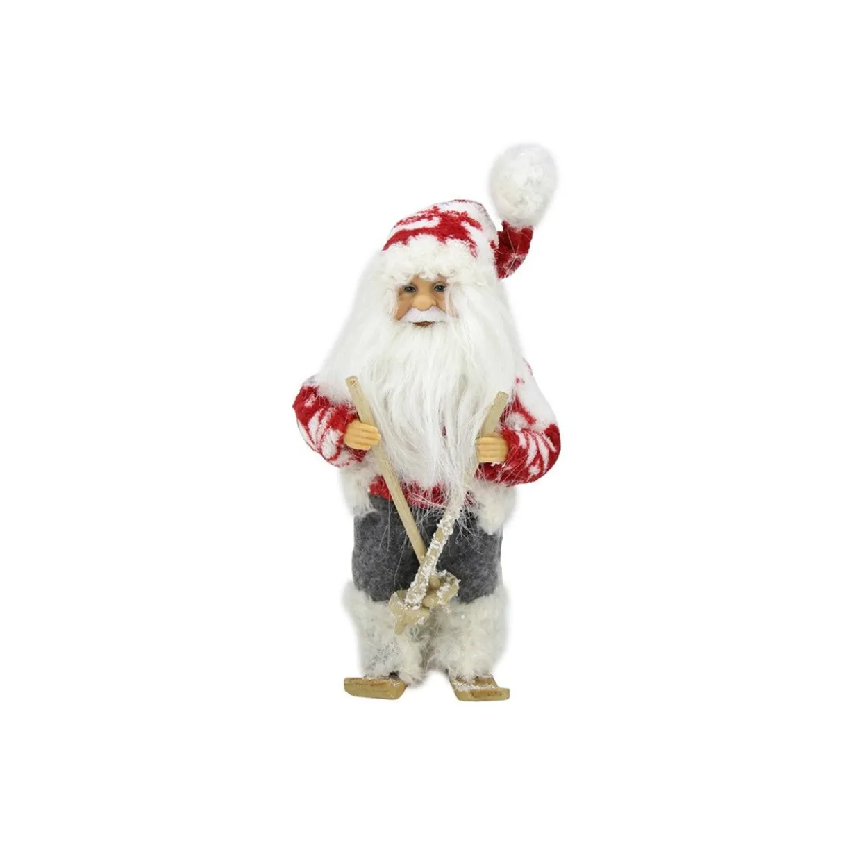 Frontier Reindeer Skiing Santa Claus Christmas Figurine - 9" - Red and White