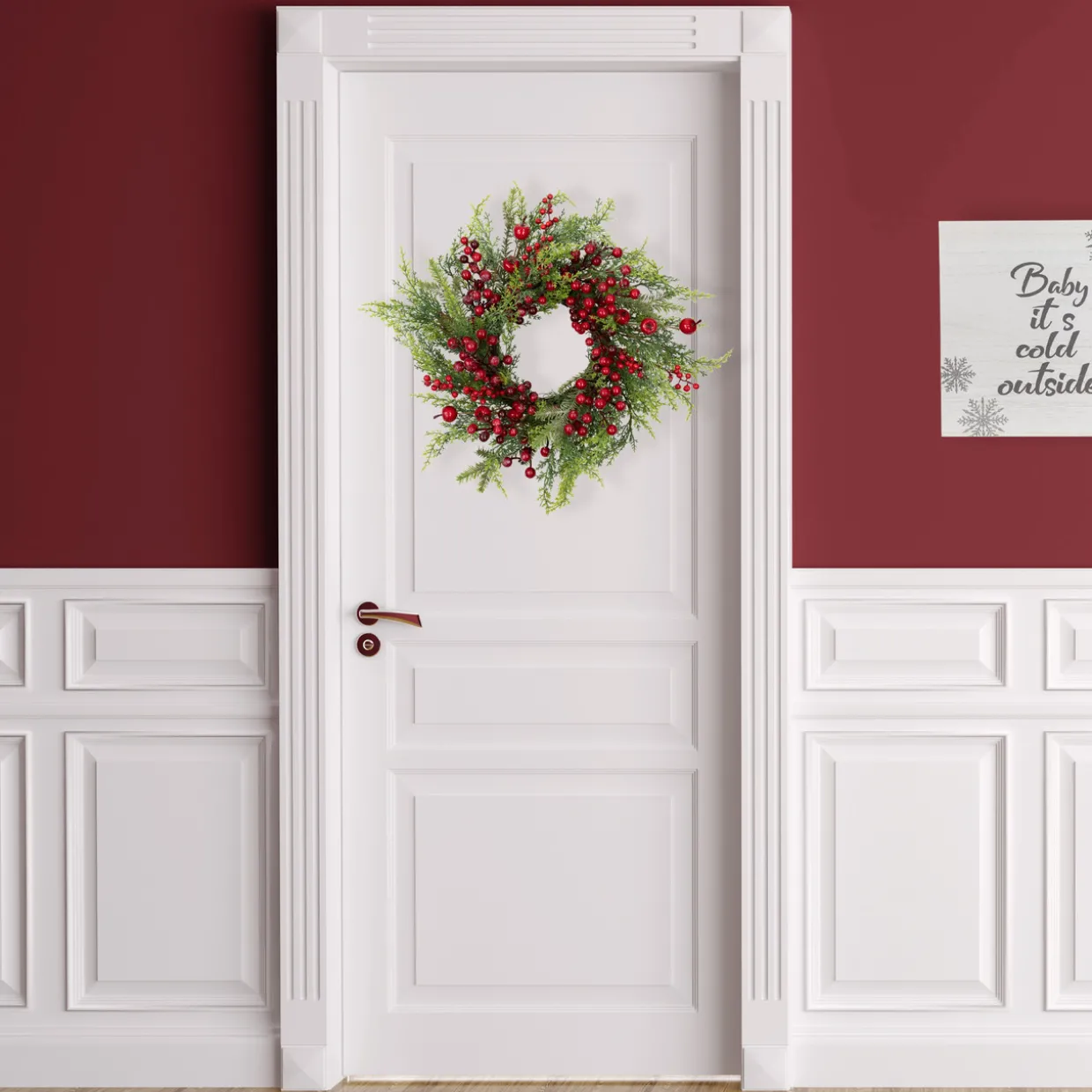 Frosted Berry and Crabapple Artificial Cedar and Pine Christmas Wreath - 24" - Unlit