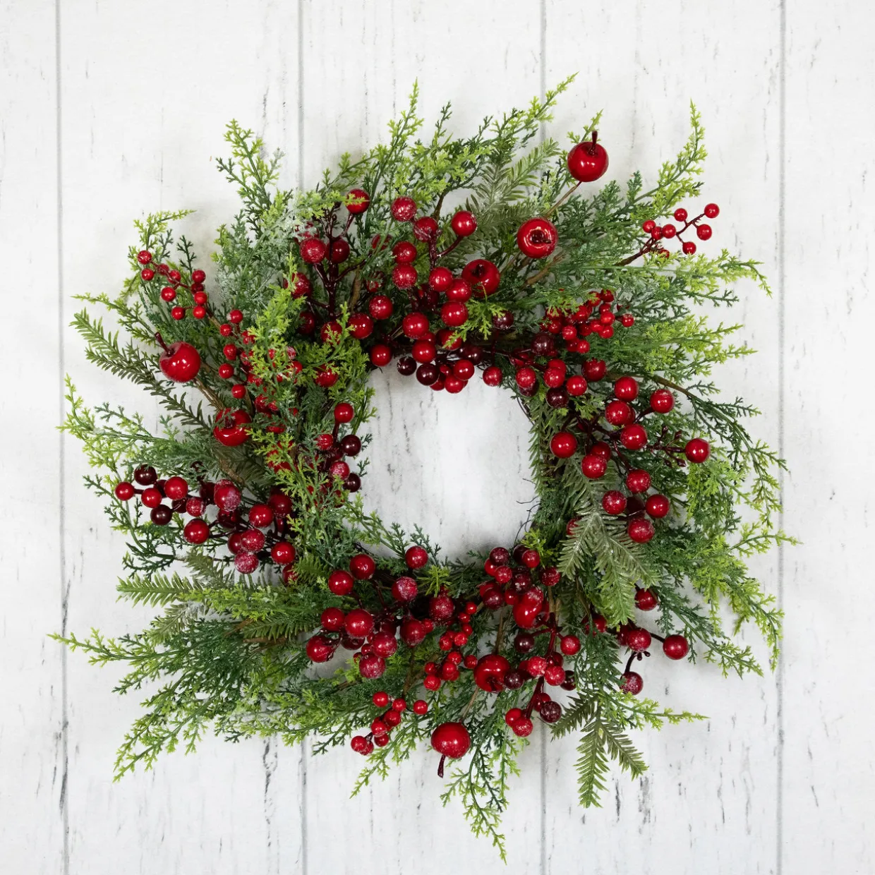 Frosted Berry and Crabapple Artificial Cedar and Pine Christmas Wreath - 24" - Unlit