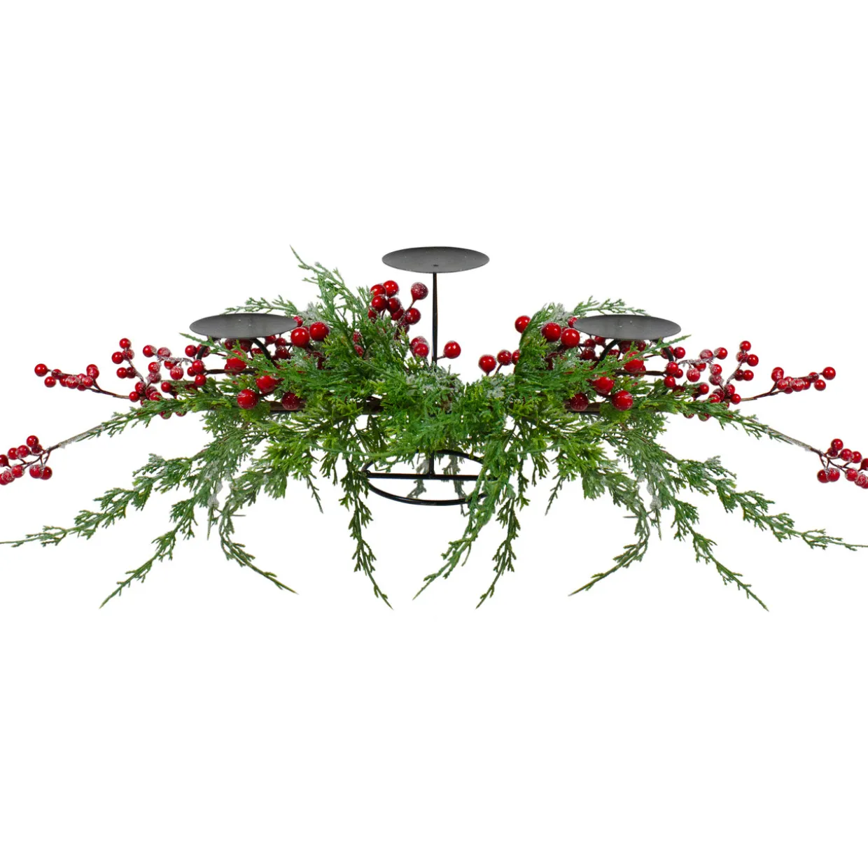 Frosted Berry and Foliage Triple Candle Holder Christmas Decoration - 32"
