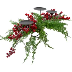 Frosted Berry and Foliage Triple Candle Holder Christmas Decoration - 32"