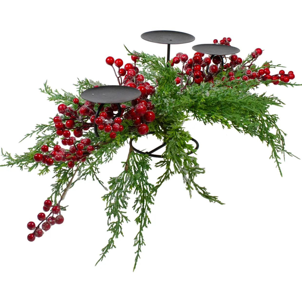 Frosted Berry and Foliage Triple Candle Holder Christmas Decoration - 32"