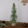 Frosted Bottle Brush Tree on Wooden Base Christmas Decoration - 13"
