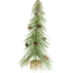 Frosted Bottle Brush Tree on Wooden Base Christmas Decoration - 13"