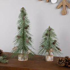 Frosted Bottle Brush Tree on Wooden Base Christmas Decoration - 13