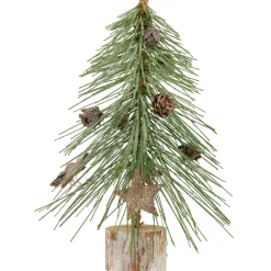 Frosted Bottle Brush Tree on Wooden Base Christmas Decoration - 8.5"