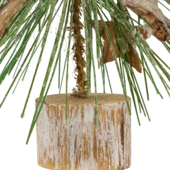 Frosted Bottle Brush Tree on Wooden Base Christmas Decoration - 8.5