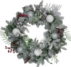 Frosted Cedar and Berries Artificial Christmas Wreath - 24-Inch, Unlit