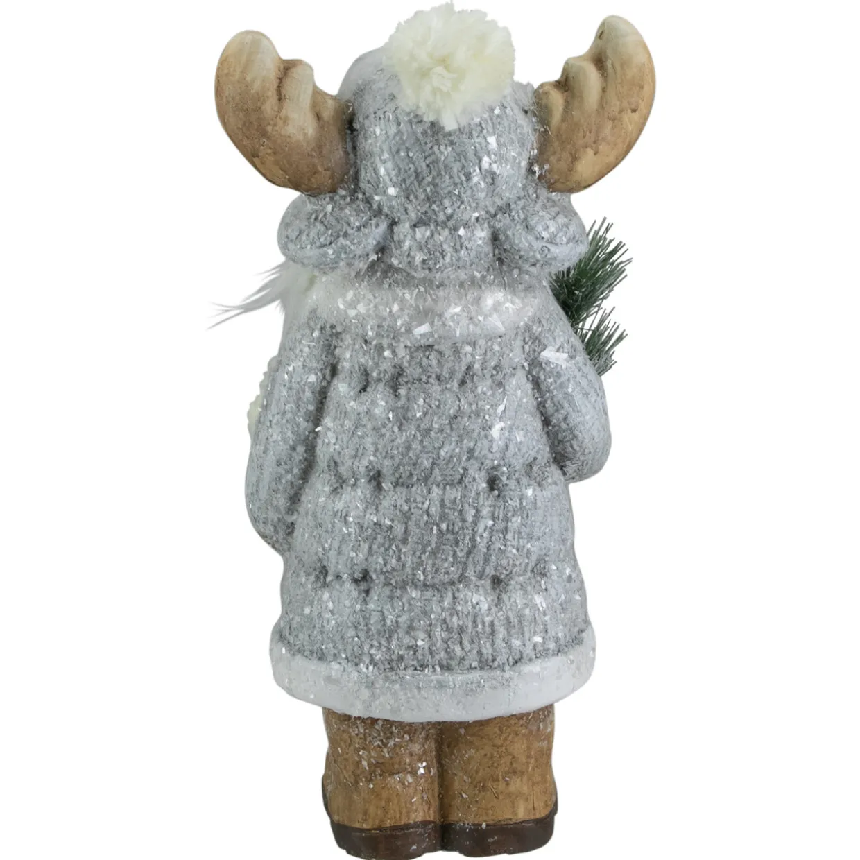 Frosted Ceramic Moose in Winter Coat Holding Pine Sprigs Christmas Figure - 18"
