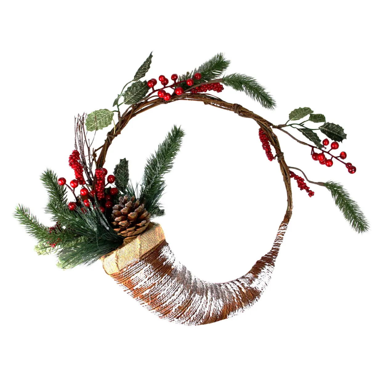 Frosted Cornucopia Artificial Christmas Wreath - 14-Inch, Unlit