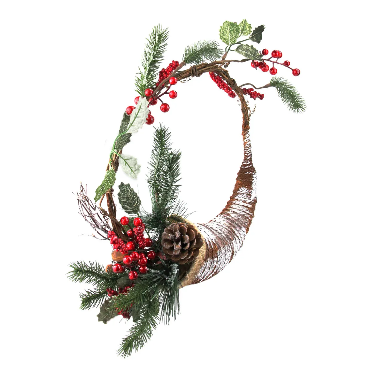 Frosted Cornucopia Artificial Christmas Wreath - 14-Inch, Unlit