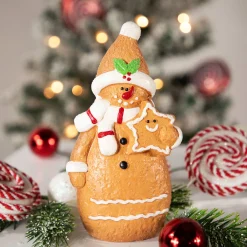 Frosted Gingerbread Snowman with Star Cookie Christmas Figurine - 7.5"
