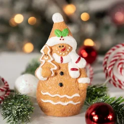 Frosted Gingerbread Snowman with Cookie Tree Christmas Figurine - 5.75"