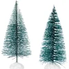 Frosted Mini Bottle Brush Pine Christmas Village Trees - 4" - Set of 2