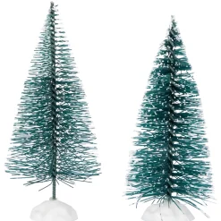 Frosted Mini Bottle Brush Pine Christmas Village Trees - 4" - Set of 2