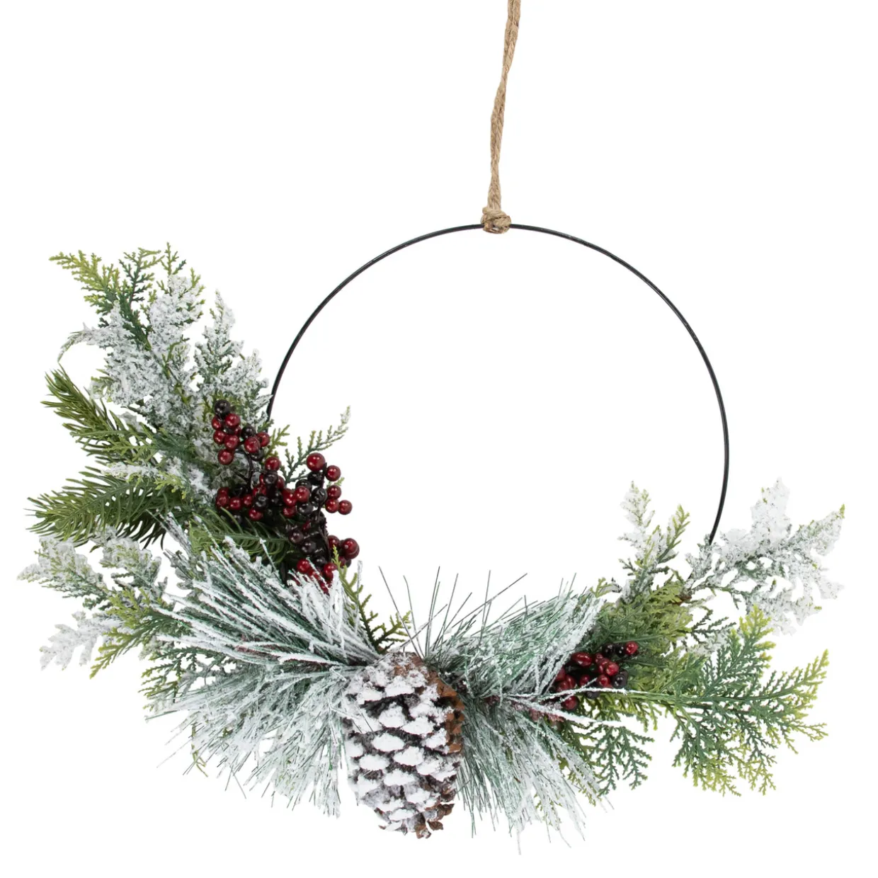 Frosted Mixed Foliage with Berries and Pinecone Artificial Christmas Wreath, 16-Inch, Unlit