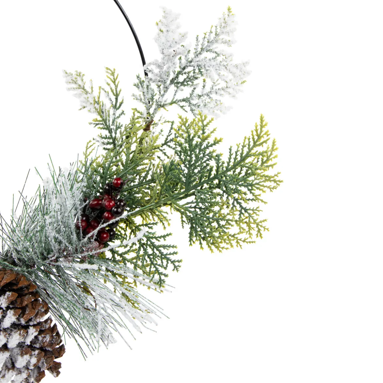 Frosted Mixed Foliage with Berries and Pinecone Artificial Christmas Wreath, 16-Inch, Unlit