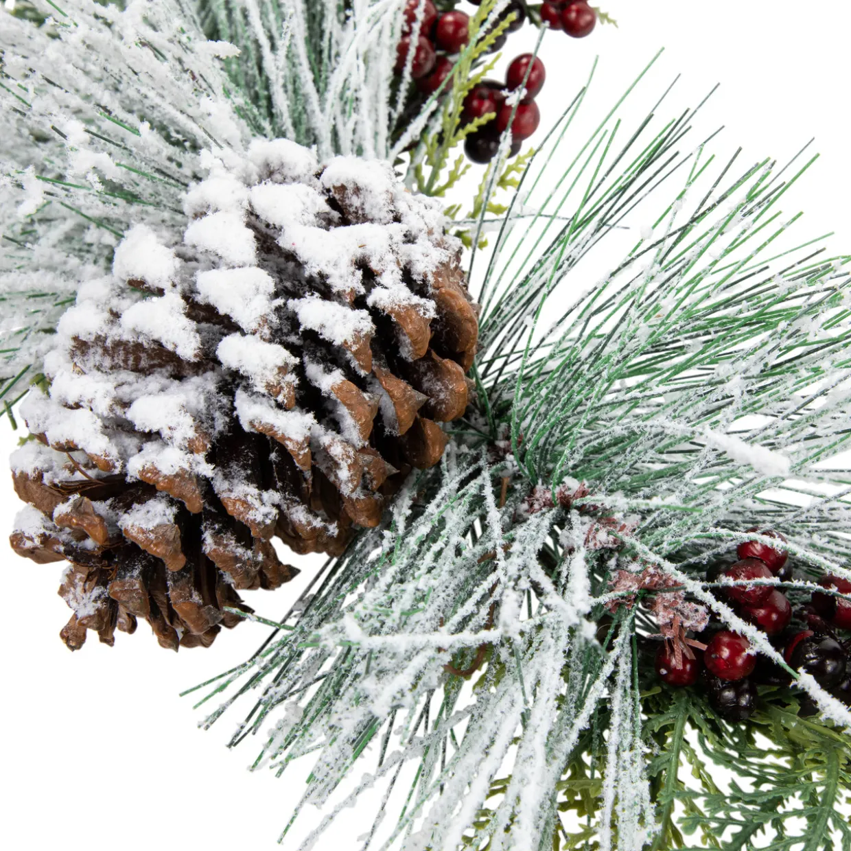 Frosted Mixed Foliage with Berries and Pinecone Artificial Christmas Wreath, 16-Inch, Unlit