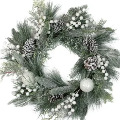 Frosted Mixed Pine and Pine Cone Artificial Christmas Wreath, 24-inch, Unlit