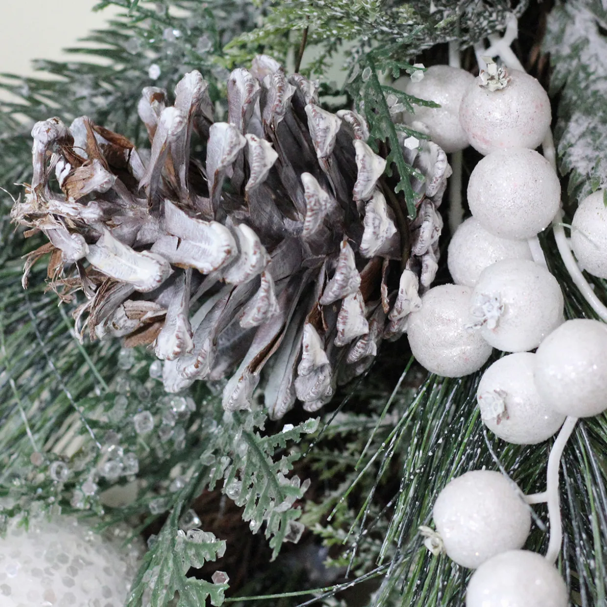 Frosted Mixed Pine and Pine Cone Artificial Christmas Wreath, 24-inch, Unlit